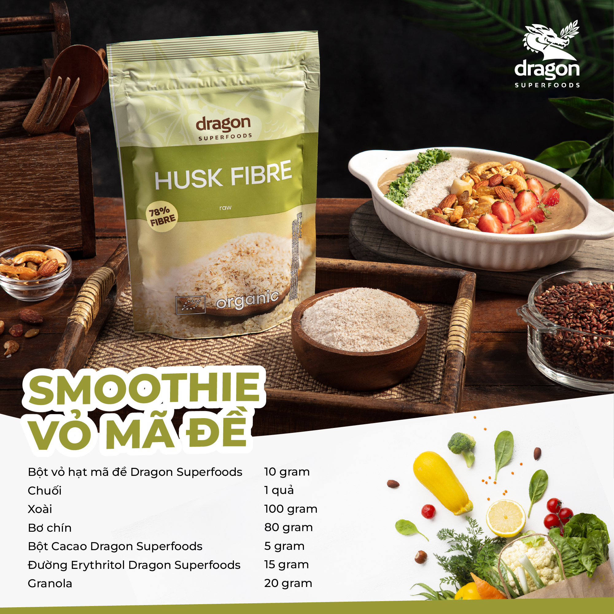 Smoothie hạt mã đề hữu cơ Dragon Superfoods