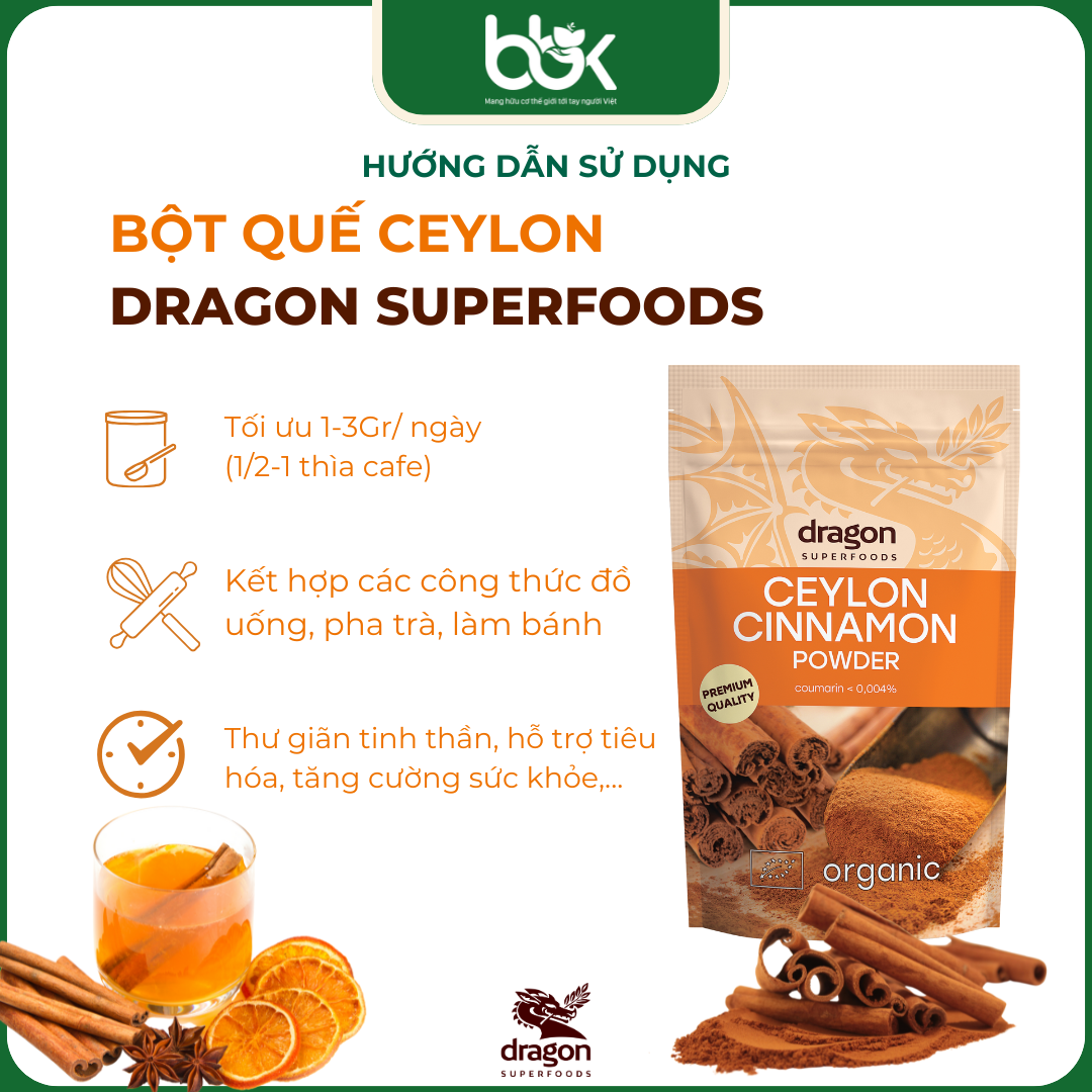 Bột Quế Ceylon hữu cơ Dragon Superfoods